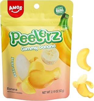 Amos Peelerz Banana Gummies,Peelable Banana Candy,Peeling Fruit Snacks Fat Free, Resealable 2.19oz Bag (Pack of 3)