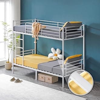 Bunk Bed Twin Over Twin Bunk Bed for Kids/Adults with Stairs Flat Rungs, Metal Double Decks Bed, White