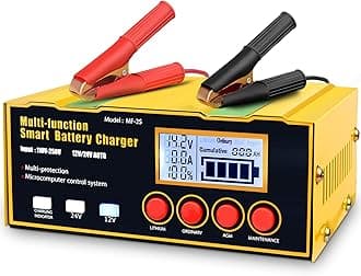 TPE 12V 24V Pure Copper Core Pulse Repair Start/Stop Car Battery Charger 12-Amp Smart Battery Charger forLithium,Lead-Acid(AGM/Gel/SLA),Boat,Motorcycle,Lawn Mower