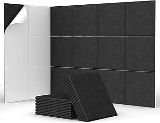 18 Pack Acoustic Panels Self-adhesive, TONOR 11.6"x 11.6"x 0.4" Square Soundproof Wall Panels, Noise Dampening Insulation Treatment Wall Panel Sound Absorbing Padding for Recording Studio Home Black