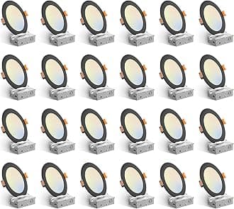 Amico 24 Pack 6 Inch Black 5CCT Ultra-Thin LED Recessed Ceiling Light with J-Box, 2700K/3000K/3500K/4000K/5000K Selectable, 12W Eqv 110W, Dimmable Canless Downlight, 1050LM High Brightness, ETL, FCC