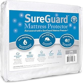 SureGuard Mattress Protectors Crib Size - 100% Waterproof, Hypoallergenic - Premium Fitted Cotton Terry Cover White