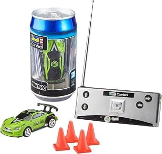 Revell Control 23560 Mini Remote Control Car Racing Car Green, With 40 MHz Control, In a Can Container, Includes Traffic Cones, 8cm in length