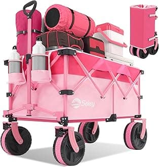 Sekey 220L Collapsible Foldable Wagon with 330lbs Weight Capacity, Heavy Duty Folding Utility Garden Cart with Big All-Terrain Beach Wheels & Drink Holders.