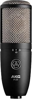 Pro Audio P420 Multi-Pattern Condenser Microphone with Shock Mount and Case. Great for ensemble recording, grand piano, woodwind, brass instruments, drums and percussion. Black and Gold.
