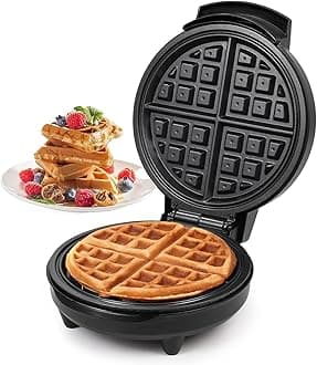 Classic 8” Waffle Maker Machine- 700 Watts | Stainless Steel Non-Stick Cooking Plates & Cool Touch Handle | Belgian Round Electric Iron | Indicator Light & Easy to use- Matte Black