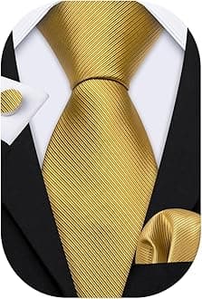 Barry.Wang Classic Mens Ties Silk Necktie Pocket Square Cufflinks Set Woven Designer Wedding Business, Gold, One size