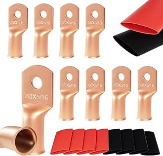 10pcs 2/0 Awg(00 Guage) - 5/16" (M8) Sanuke Wire Lugs Ring Terminal Connectors Ends, Heavy Duty Wire Connectors for Battery Cable Lug, Wire Electrical Eyelets with 3:1 Dual Wall Adhesive Heat Shrink