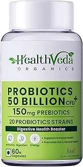 Health Veda Organics Probiotics 50 Billion CFU – Daily Gut, Digestion & Immunity Support – for Men & Women – 60 Veg Capsules