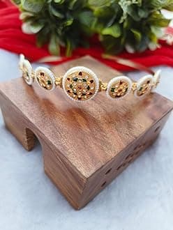 SPARKLINGFloral Kundan Studded Matha Patti Sheesh Patti Hairband - Traditional Golden Headpiece for Women and Girls (Multicolour)