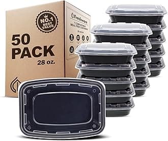 Freshware Meal Prep Containers [50 Pack] 1 Compartment Food Storage Containers with Lids, Bento Box, BPA Free, Stackable, Microwave/Dishwasher/Freezer Safe (28 oz)