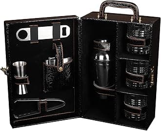 Anything & Everything Croc Print Vegan Leathers 3 Glasses Bar Set | Premium Bar Sets Bottle Opener with Bottle Handy Portable Leatherette Bar Set for car | Whiskey Glasses (Black)
