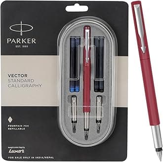 - Vector Standard Calligraphy CT Fountain Pen + 2N Black & 2N Blue Ink Cartridges, 7 Piece Set (9000017374)