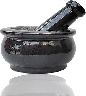 Pure Granite Stone Mortar and Pestle Set, Kalvam,kharad, Masher Spice Mixer/Okhli and musle/Kharal for Kitchen and medicine making (8 inch bowel)