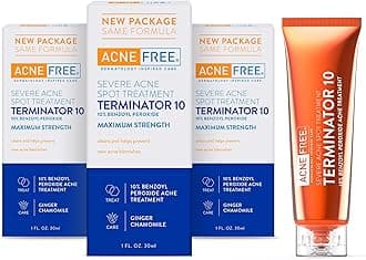 Terminator 10 Acne Spot Treatment with Benzoyl Peroxide 10% Maximum Strength Acne Cream Treatment, 1 Ounce 3-Pack