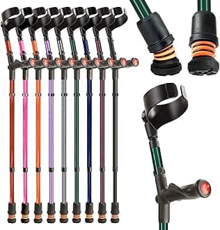 Flexyfoot Shock Absorbing Comfy Grip Double Adjustable Crutch - Single Left - British Racing Green - Improves Safety, Improves Grip, Reduces Shocks & Jarring