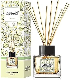 Areon Home Luxury Perfume Reed Diffuser + 10 Rattan Reeds, Jasmine 50 ml