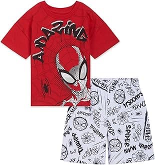 Spider-Man T-Shirt and French Terry Shorts Outfit Set Toddler to Big Kid Sizes (2T - 10-12)
