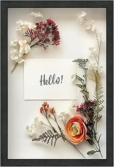 FrameWorks 12" x 18" Black Driftwood Wooden Shadow Box Frame – Soft Felt Back, Tempered Glass, and Included Elegant White Ball Push Pins