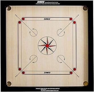 Synco Chakri 27 inches Carrom Board | for Kids 8-12 Years Old | 4mm Board Thickness | Premium Vachellia Wood | Includes Coins, Striker and Boric Powder