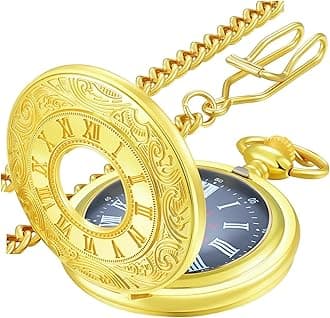 Vintage Pocket Watch for Men Roman Numerals Scale Quartz Pocket Watches with Chain for Xmas Fathers Day Gift