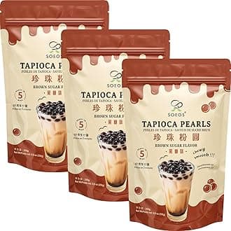 Soeos Boba Pearls, Black Tapioca Pearls 8.8 oz(Pack of 3), Black Sugar Flavor Boba Pearls for Bubble Tea, Smoothies & Desserts – Sweet, Chewy, and Ready to Cook