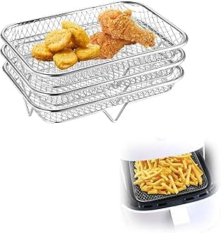 Air Fryer Rack, Stackable Stainless Steel Air Fryer Basket, 3 Layers Cooling Racks for Oven Press Cooker, Rectangle AirFryer Accessories (7.6"Lx5.3"Hx3.7"H)