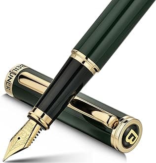 BEILUNER Luxury Fountain Pen, Stunning Racing Green Finish with 24K Gold Accents Gilded Nib, Trustworthy Pen Gift for Men&Women with Ink Converter, Elegant Pen for Writing - Green & Gold, Medium Nib