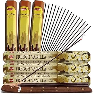 French Vanilla Incense Sticks and Cinnamon Incense Sticks with Incense Holder Bundle for Home Fragrance and Spiritual Décor