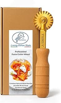 - La Gondola Homemade Pasta Cutter - Festooned Wheel | Italian Pasta Making Tool for Home and Business | Brass & Natural Wood | Safe & Easy to Use Pasta Cutting Tool | Ravioli Cutter Made in Italy