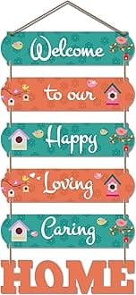 Artvibes Welcome Home Quote Decorative Wall Art MDF Wooden Wall Hanger for Living Room | Bedroom | Gifts | Decor Hanging Ornaments | Modern Decoration (WH_6601N), Set of 6