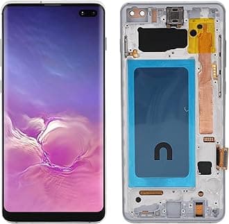 for S10 Plus, Screen Replacement with Frame for S10+, G975f G975u G975w, LCD Display Digitizer Assembly, 6.4inch (Silver)