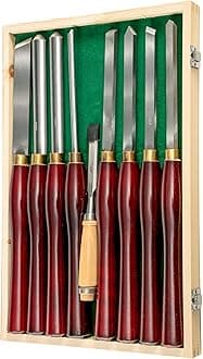 VEVOR Mophorn Woodworking Lathe Chisel Set 8 Piece Set Lathe Chisel HSS Steel Blades Wood Turning Tools Wooden Case for Storage for Wood Carving Root Carving Furniture Carving Lathes Red