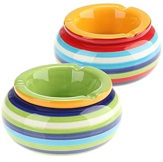 COM-FOUR® 2x wind ashtray made of dolomite - weatherproof storm ashtray made of ceramic - small table ashtray with lid - design with colorful stripes (002 pieces - Mix1)
