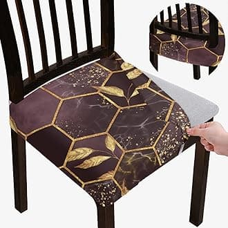 BRIDA Stretchable Floral Geometric Printed Dining Chair Seat Covers Elastic Chair Seat Case Protector, Slipcovers (Golden Hexagon, 1 Seat Cover)