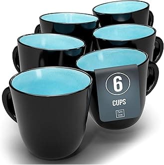 Ibiza Set of 6 Stoneware Mugs - Modern, Dishwasher, and Microwave-Safe - Stylish Coffee Mug Set - Coffee Cup - Cool Tea and Coffee Mug Set - Pure Living in Aquamarine