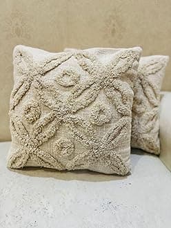 Furnistitchs Premium Decorative Throw Cushion Pillow Cover Boho Home Decor - Living Room Bedroom Couch Sofa Cushion Covers 16 inch x 16 inch (1, Cream Arcs)