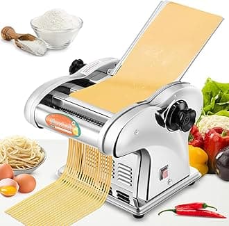 Electric Pasta Maker Family Noodle Making Machine Dough Roller 2.5mm Spaghetti 4mm Wide Noodle 9mm Fettuccine Cutter 110V US Stainless Steel for Home Use