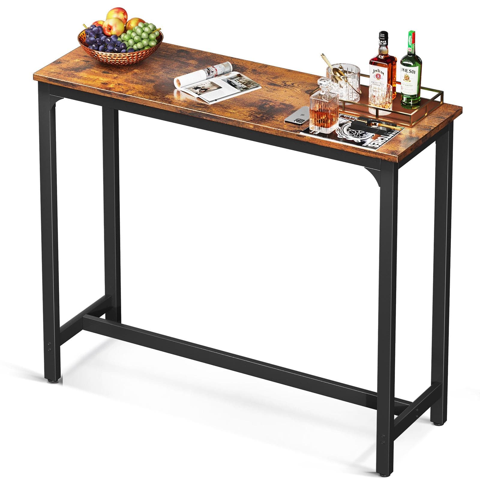 ODK Bar Table 47", Bar Height Pub Table, Rectangular High Top Kitchen & Dining Tables with Sturdy Legs & Easy-to-Clean Top & 10 Min Quick Assembly, Indoor use, Rustic Brown
