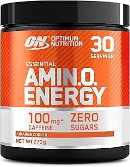 Optimum Nutrition Amino Energy Pre Workout Powder, Energy Drink with Amino Acids, BCAA and L-Glutamine, Food Supplement with Vitamin C and Caffeine, Orange Cooler Flavour, 30 Servings, 270 g