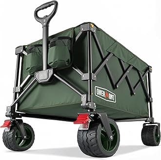 Overmont 200L Folding Festival Trolley on Wheels – 150kg heavy duty Portable Camping Cart, beach wagon with Adjustable Handle & Wide Wheels for Garden, Picnic, Outdoor, Fishing, Shopping – Green