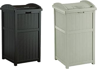 Suncast Trash Hideaway Outdoor Patio 33 Gallon Trash Can Bin, 1 Java and 1 Taupe
