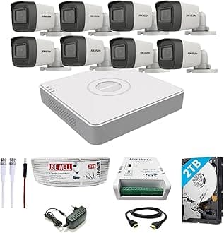 HIKVISION 8 Channel DVR with 5 MP 8 Bullet Cameras with Audio Recording + 2 TB HDD + (3+1) Cable roll + 8 CH Power Supply + USEWELL BNC & DC Full Combo Kit