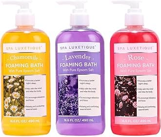 Bubble Bath, Foaming Bath with Epsom Salt, Chamomile Rose and Lavender Scent Bathing Set, 3 Pack 49.8 fl oz Christmas Gifts Set for Women and Men