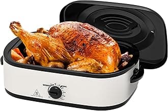 14 Quart Electric Roaster Oven, Turkey Roaster Electric, Roaster Oven Buffet, Selfbasting Lid, Removable Pan, Full-Range Temperature Control Cool-Touch Handles, White Body, Black Lid