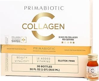 PRIMABIOTIC Liquid Collagen - High Collagen Content [10,000 Mg] Per Serving - Hydrolyzed Collagen and 12 Vitamins - Gluten Free- 900 Ml - Pack of 30 Bottles x 30 Ml (1)