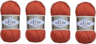 Hand Knitting Yarn 100% Microfiber Acrylic Yarn Alize Diva Silk Effect Thread Crochet Art Lace Craft Lot of 4 skeins 400gr 1532yds (36)