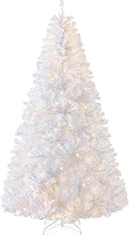 Best Choice Products White Christmas Tree 6ft Pre-Lit Artificial Pine Tree Premium Holiday Decoration w/Warm White Lights, Stand, Easy Assembly