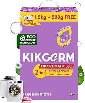 KIKGERM 2-in-1 ADVANCED Top & Front Load Detergent Powder + FABRIC CONDITIONER (2kg) | Tough Stain Removal + Soft Clothes | No Harmful Chemicals | Washing Machines Surf | (Rs. 90 DISCOUNT)