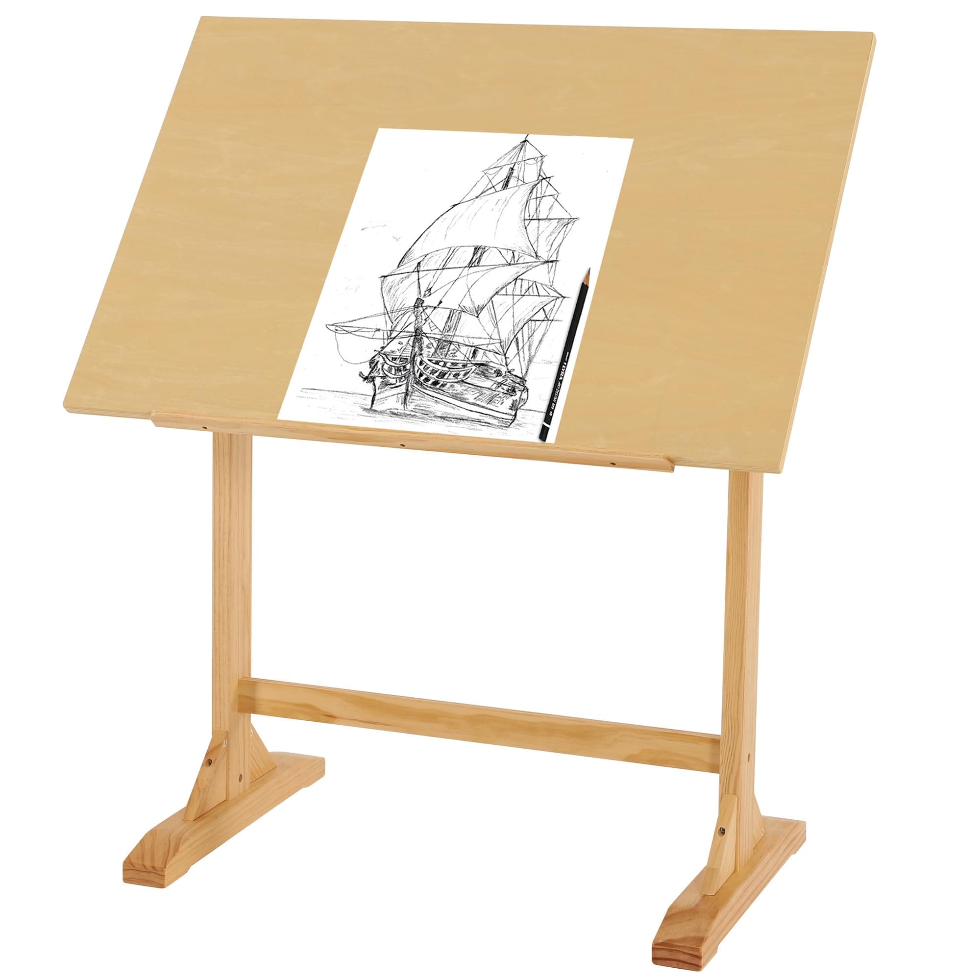 VISWIN 60 x 90 cm Wooden Drafting Table, Adjustable Angle, 86 cm Height Solid Pine Wood Artist Table for Drawing, Tilts Flat, Studio Art Craft Desk for Painting, Drafting, Writing, Reading